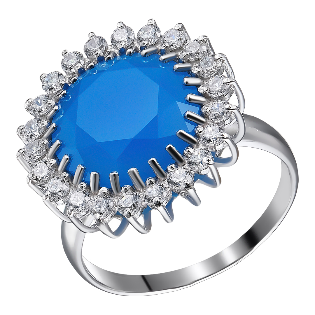 Серебряное кольцо 925 пробы; вставки 1 Халцедон; 22 Фианит бесцв.;